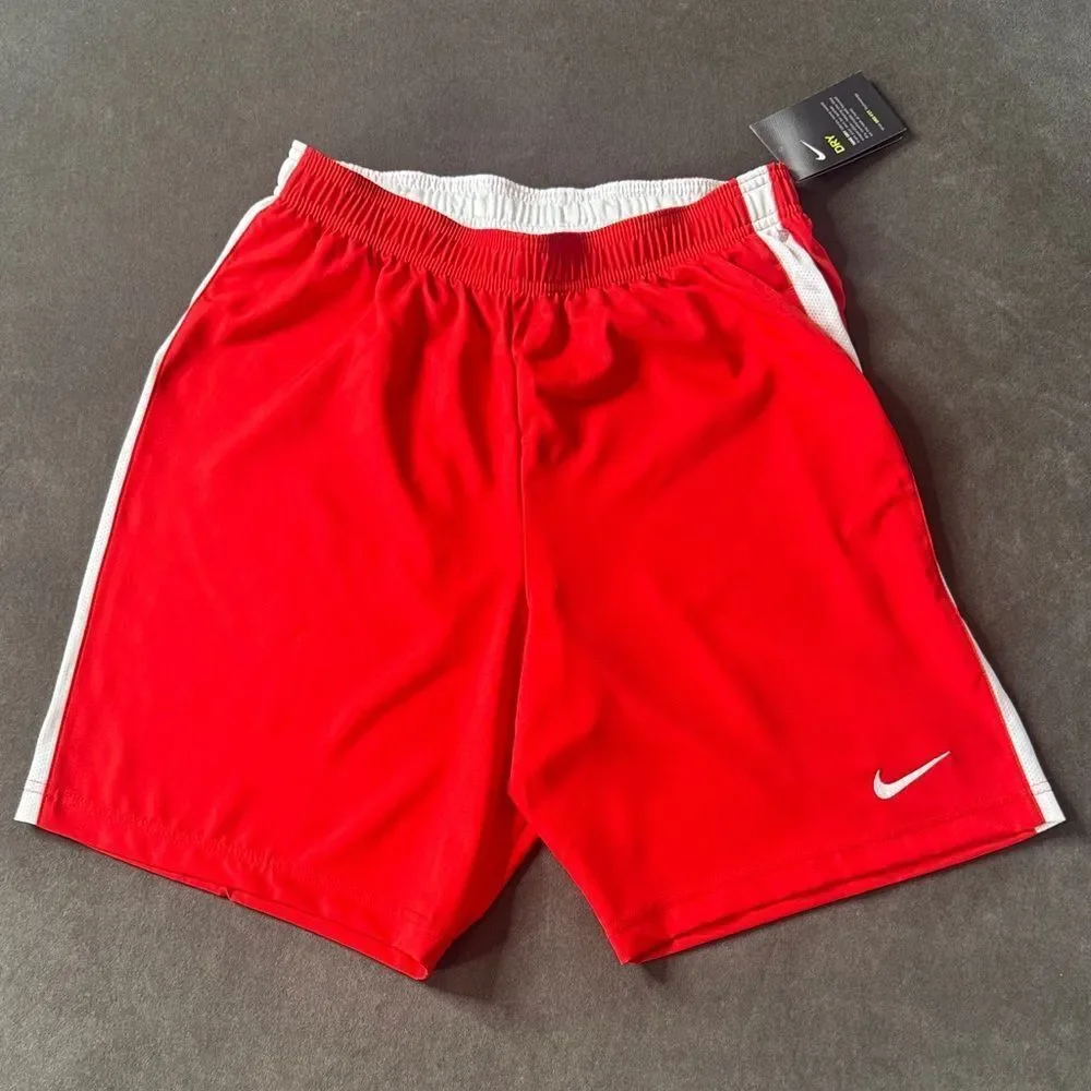 Mens Nike Dri-Fit Woven Venom Soccer Sport Shorts Red Drawstring Waist LARGE NWT